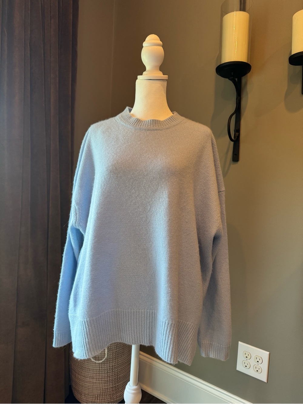 Zara 100% Cashmere Oversized Crewneck Sweater Light Blue – Size M
